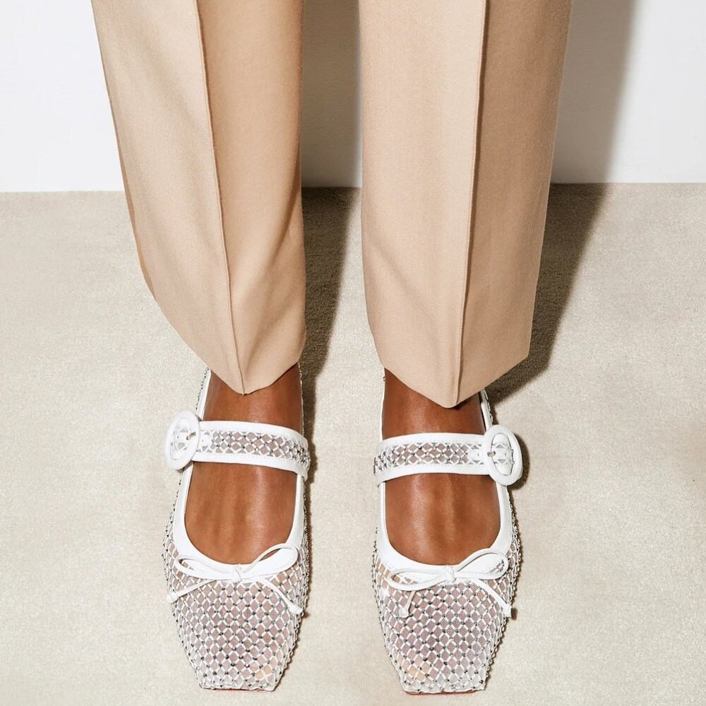 Christian Louboutin MAMASTRAPITINA Strass Crystal Mesh Ballerina Flat Shoes